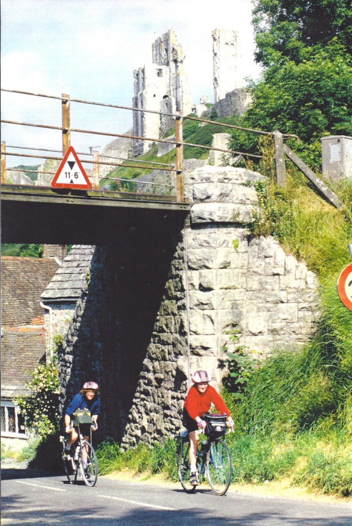 Judy's bike as a solo again, after the children had outgrown the trailer bike and tandem conversion.  It was taken at Corfe Castle on the ride to launch the Purbeck Cycleway in 1995.  47 miles.  